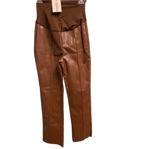 Missguided Maternity NEW Faux Leather Pants Size 4 Full Belly Panel - Picture 1 of 5